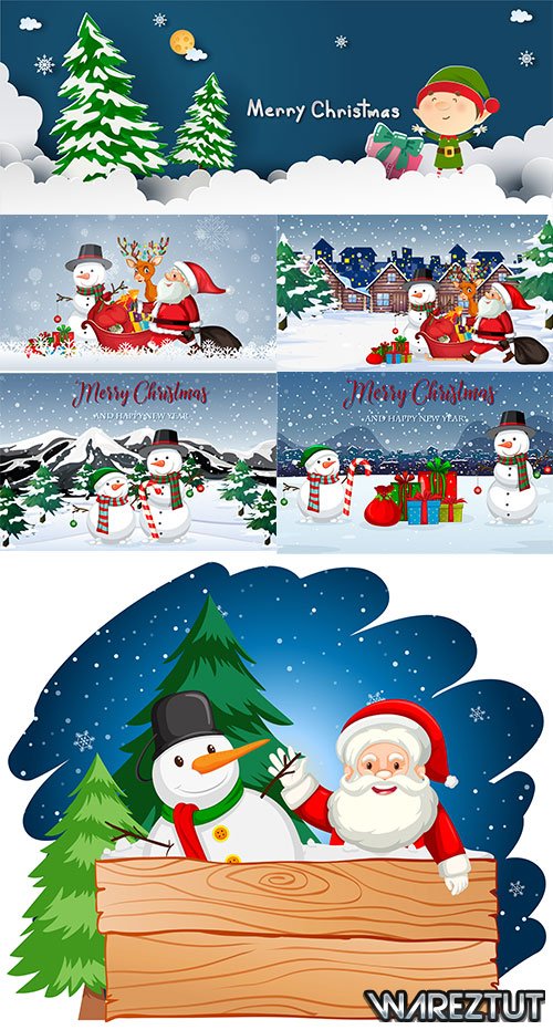 Winter backgrounds with snowmen