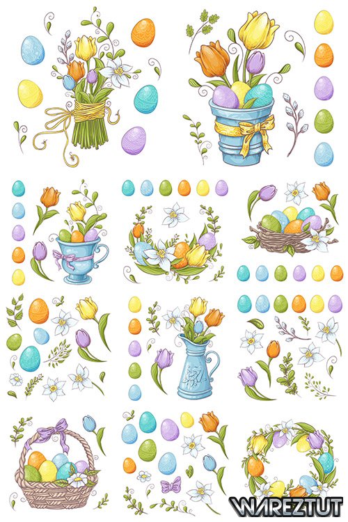 Easter compositions in watercolor