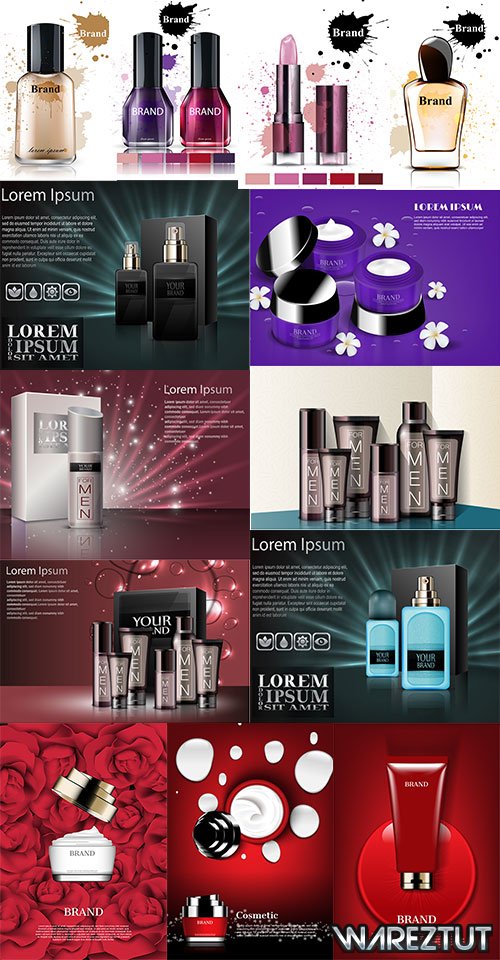 Cosmetics - Perfume, lipstick, cream - vector clipart