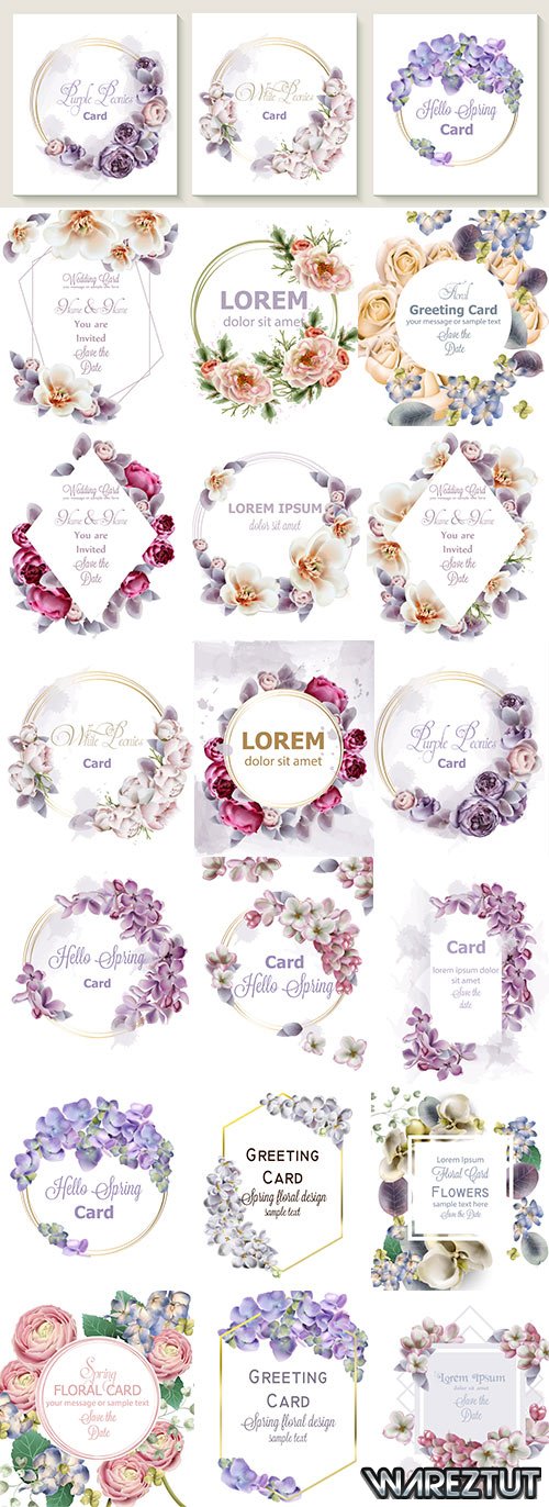 Frames with beautiful flowers for congratulations and invitations - vector clipart