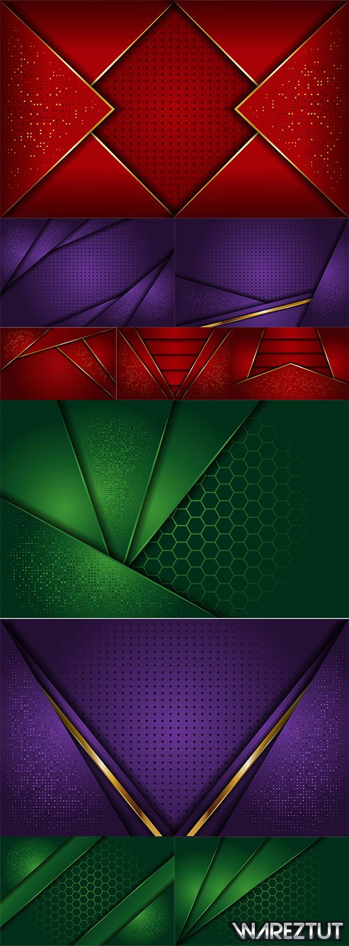 Elegant backgrounds in vector - Red, green, purple with golden lines