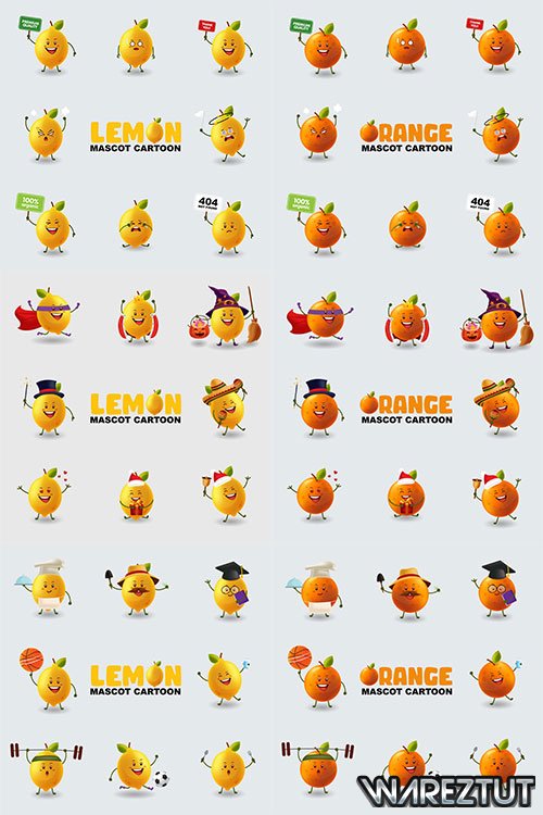 Cheerful emotions of orange and lemon - vector clipart