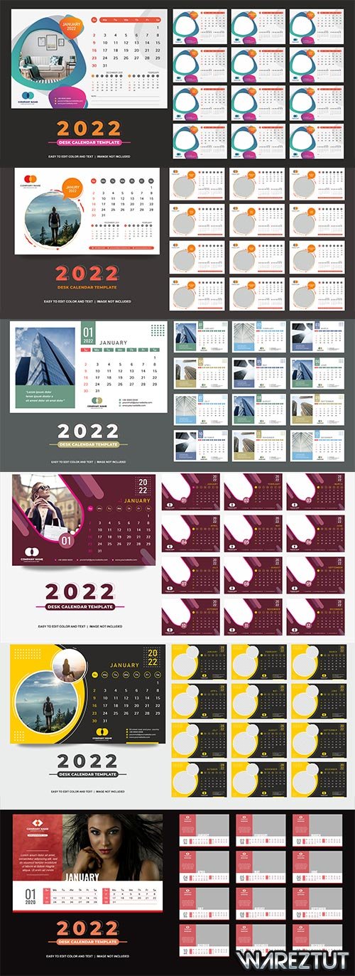 Horizontal vector calendars with your photos for 2022