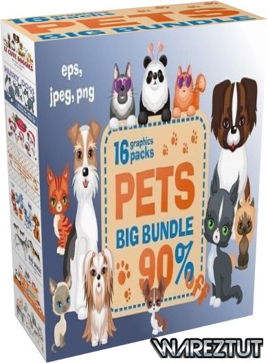 Design Bundles - Pets Bundle. Cliparts and seamless patterns (EPS, PNG, JPG)