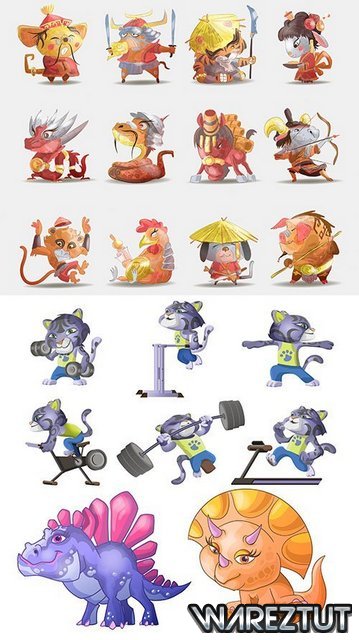 Chinese characters cartoon drawing illustration (EPS)