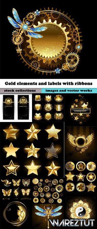 Shutterstock - Gold elements and labels with ribbons (EPS)