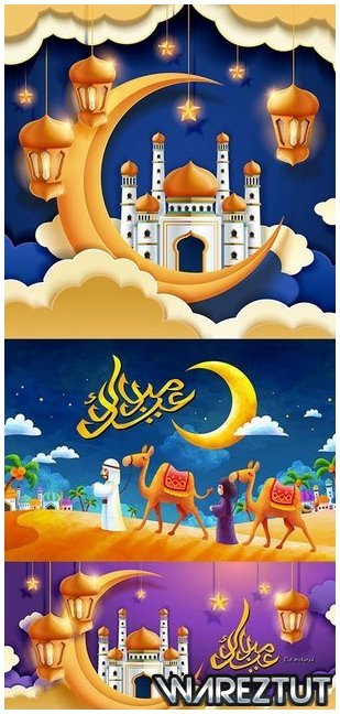 Calligraphic design with lights and mosque in the sky (EPS)