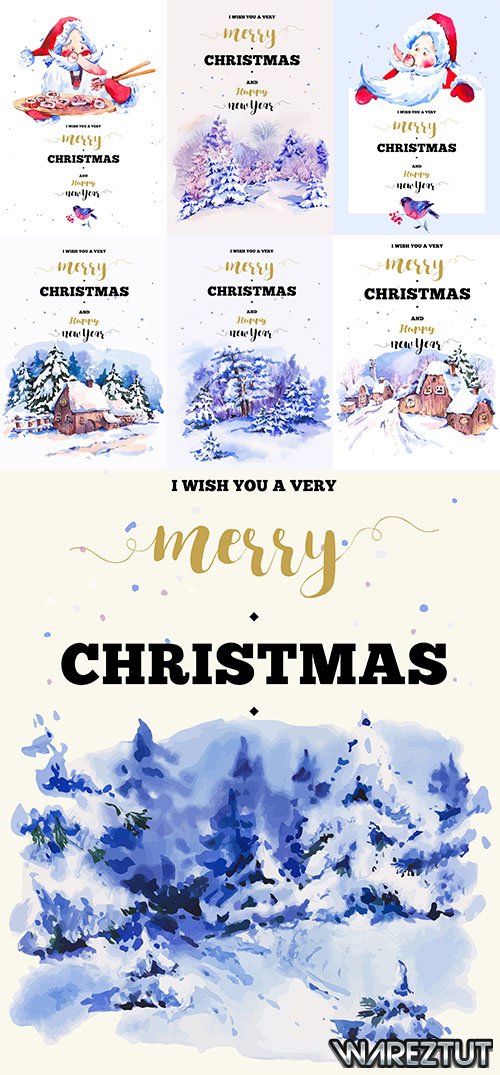 Winter Watercolor - Vector Greeting Card