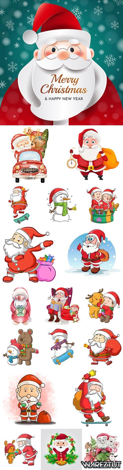 Santa Claus funny character with Christmas gift illustrations collection