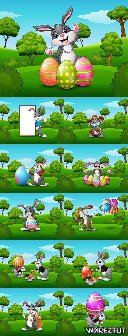 Easter backgrounds with animals and Easter eggs