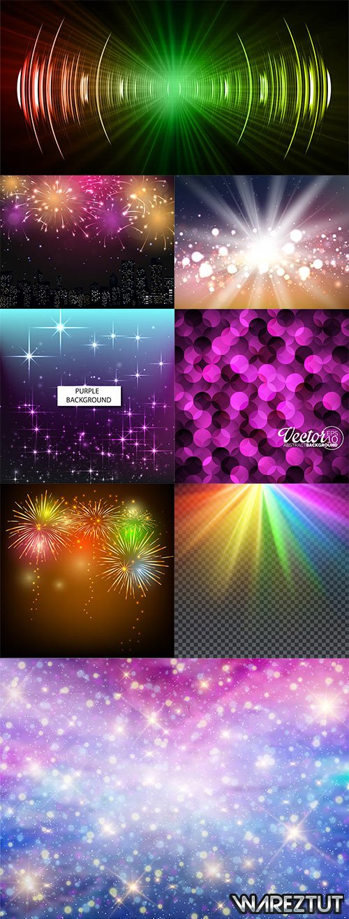 Backgrounds with colorful light effects in vector