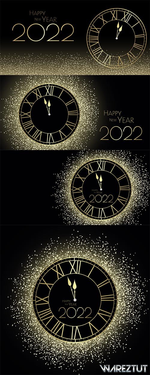 Vector backgrounds with clocks for New Year 2022